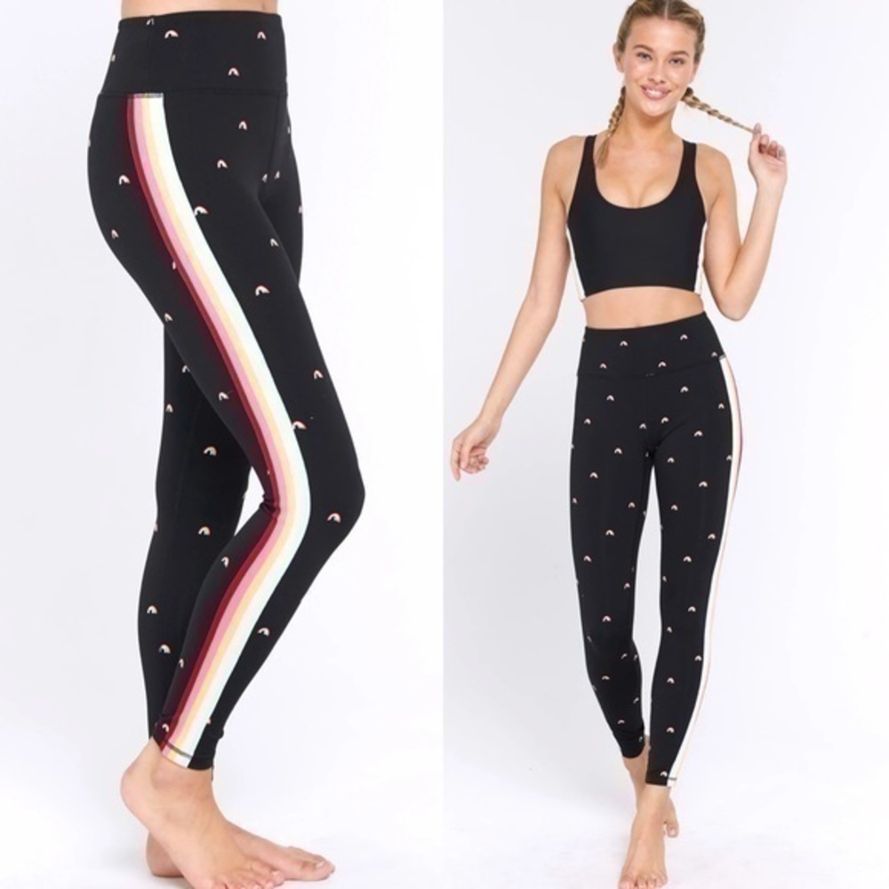 Spiritual Gangster Rainbow Side Stripe HighWaist 7/8 Leggings Pants NWOT